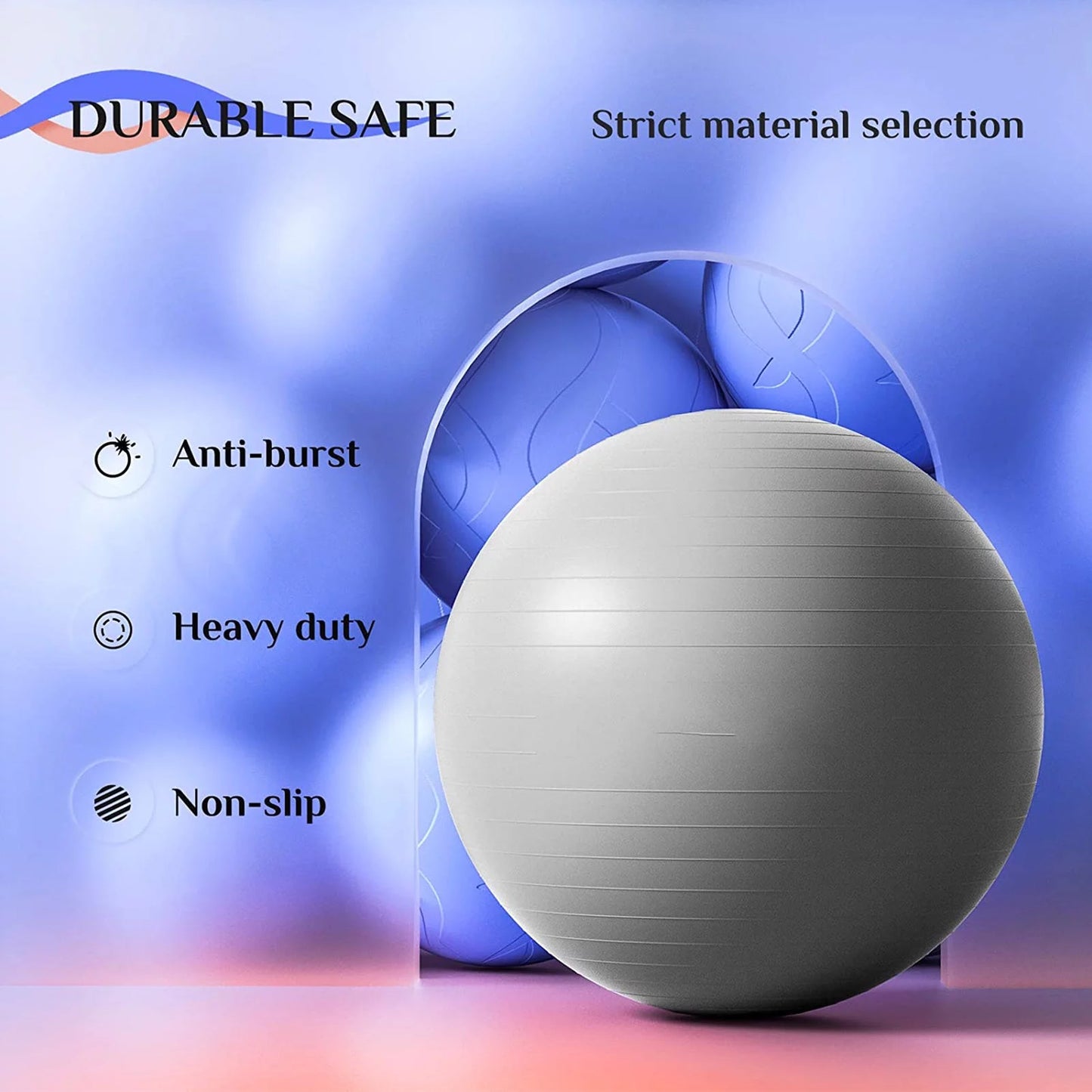 Exercise Ball Extra Thick Yoga Ball Chair, (25.6 In. Silver) Heavy Duty Stability Ball Supports 397 Lbs., Birthing Ball with Quick Pump (Office & Home & Gym)