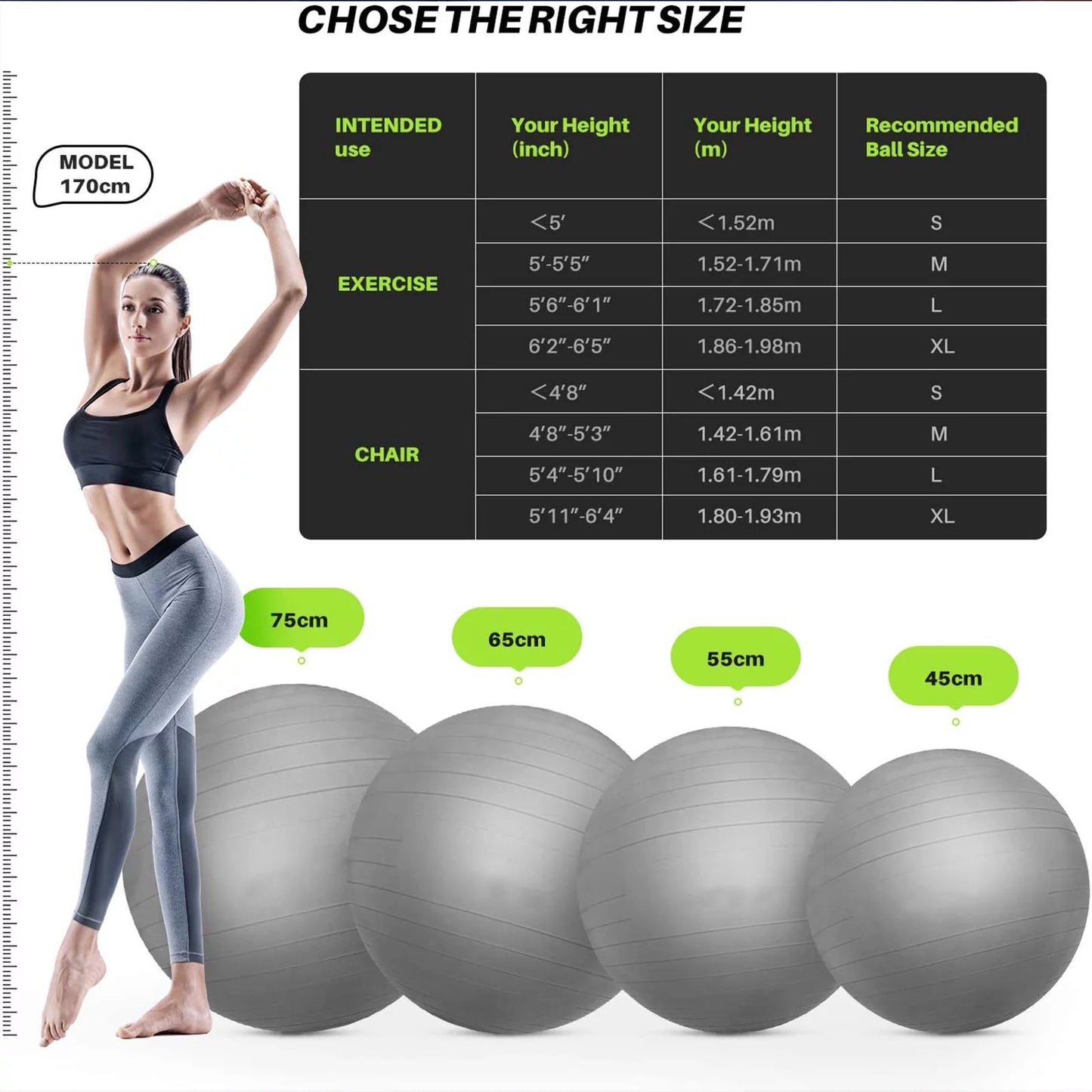 Exercise Ball Extra Thick Yoga Ball Chair, (25.6 In. Silver) Heavy Duty Stability Ball Supports 397 Lbs., Birthing Ball with Quick Pump (Office & Home & Gym)