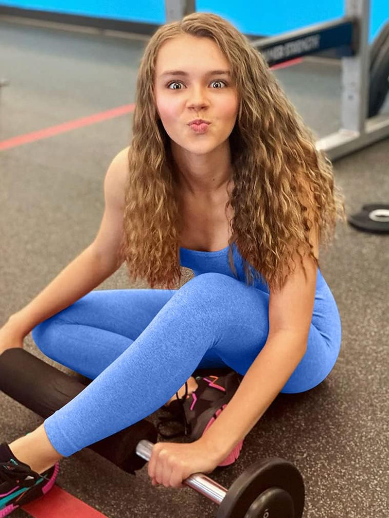 Women Workout 2 Piece Outfit Seamless Yoga Bra Set High Waist Sport Leggings Blue