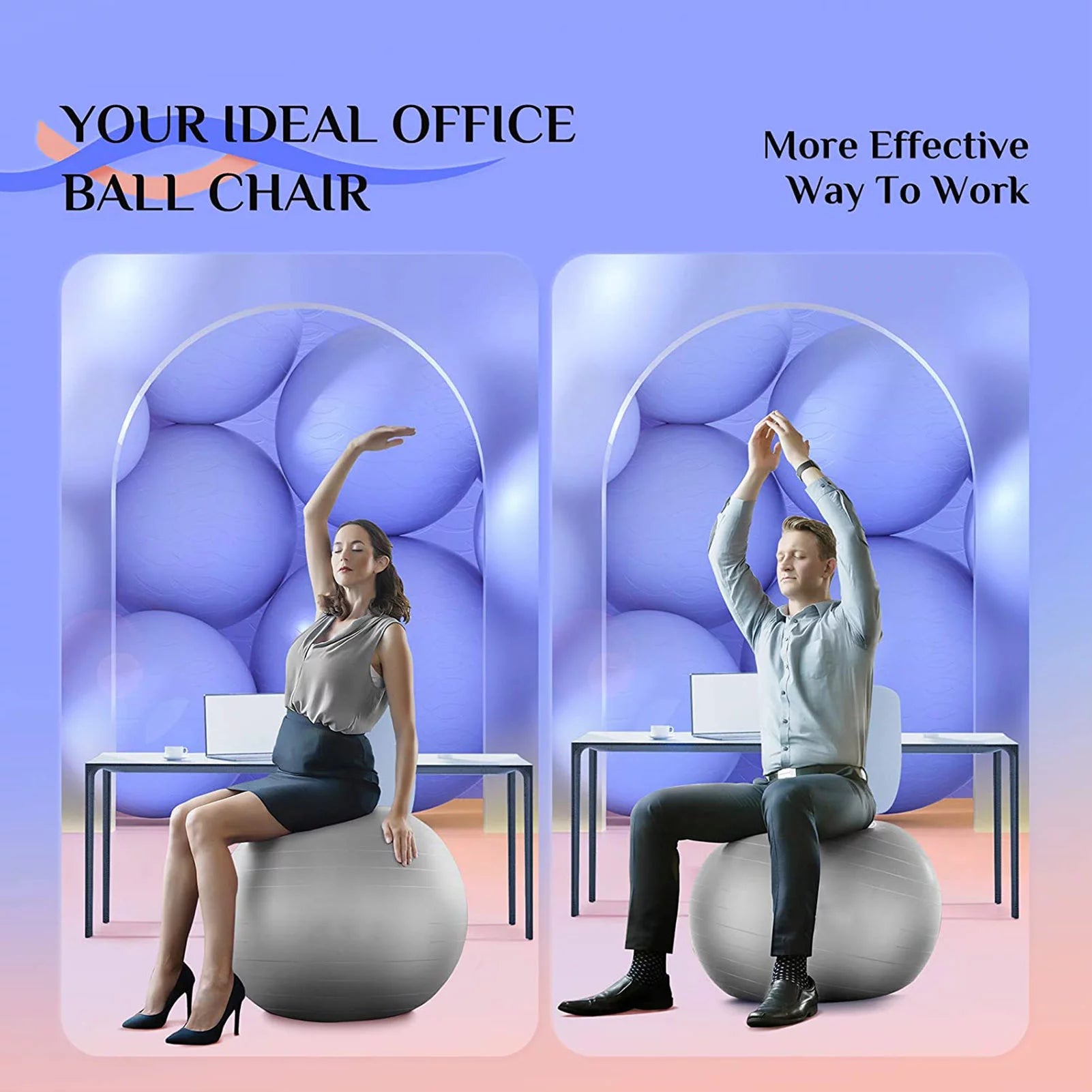 Exercise Ball Extra Thick Yoga Ball Chair, (25.6 In. Silver) Heavy Duty Stability Ball Supports 397 Lbs., Birthing Ball with Quick Pump (Office & Home & Gym)