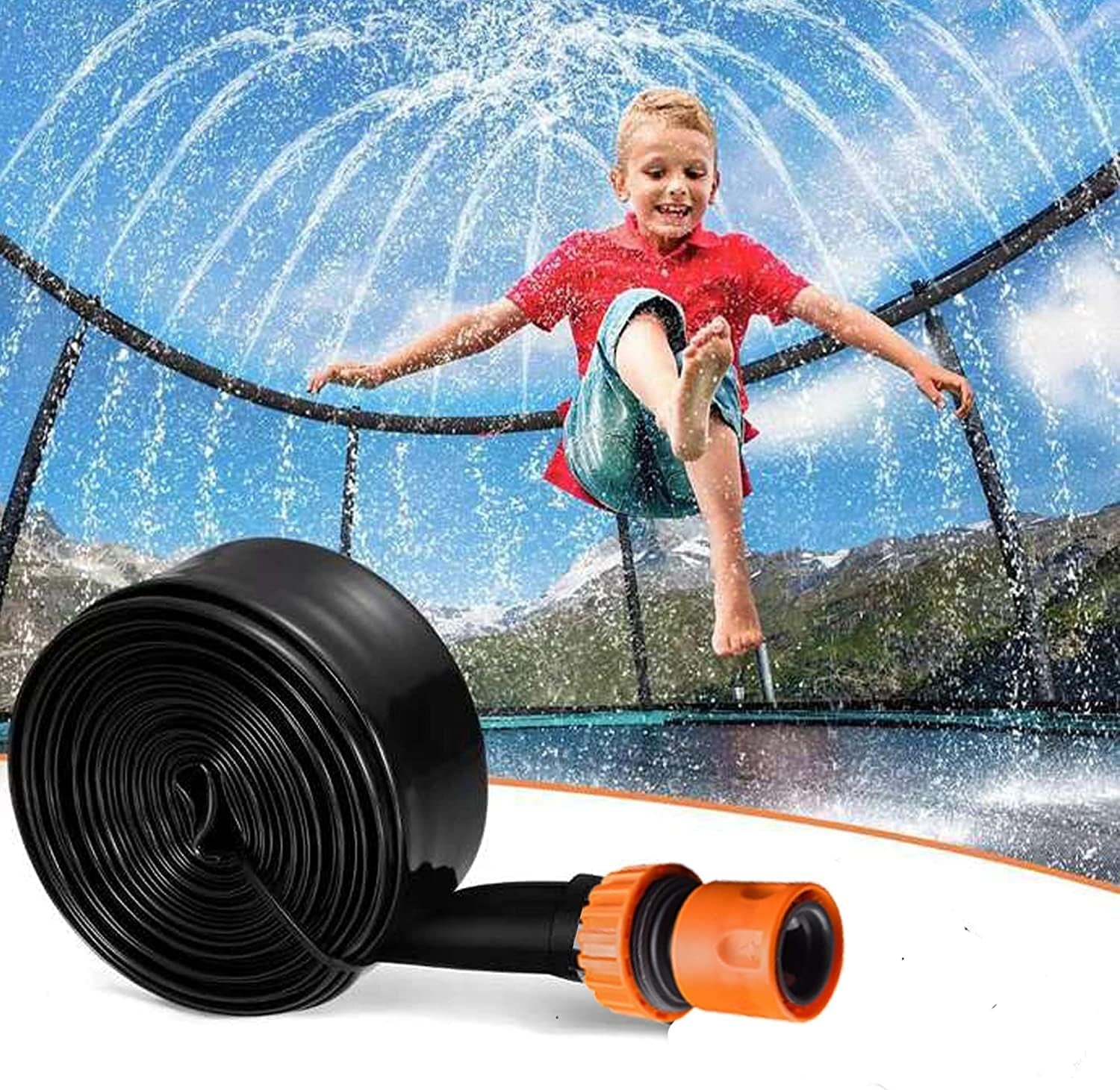 1500LBS 16 FT Tranpoline for Adults Kids, Tranpoline with Lights, Sprinkler, Socks, Enclosure Net, Basketball Hoo, 4 Anchors & Ladder, Heavy-Duty Outdoor Backyard Tranpoline