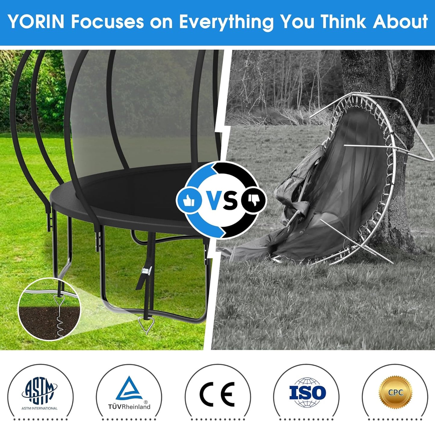 Tranpoline 16FT 15FT 14FT 12FT 10FT 8FT Tranpoline for Kids and Adults 1500LBS Recreational Tranpoline with Basketball Hoop, Enclosure Net, Heavy Duty Outdoor Pumpkin Tranpolines, ASTM Approved