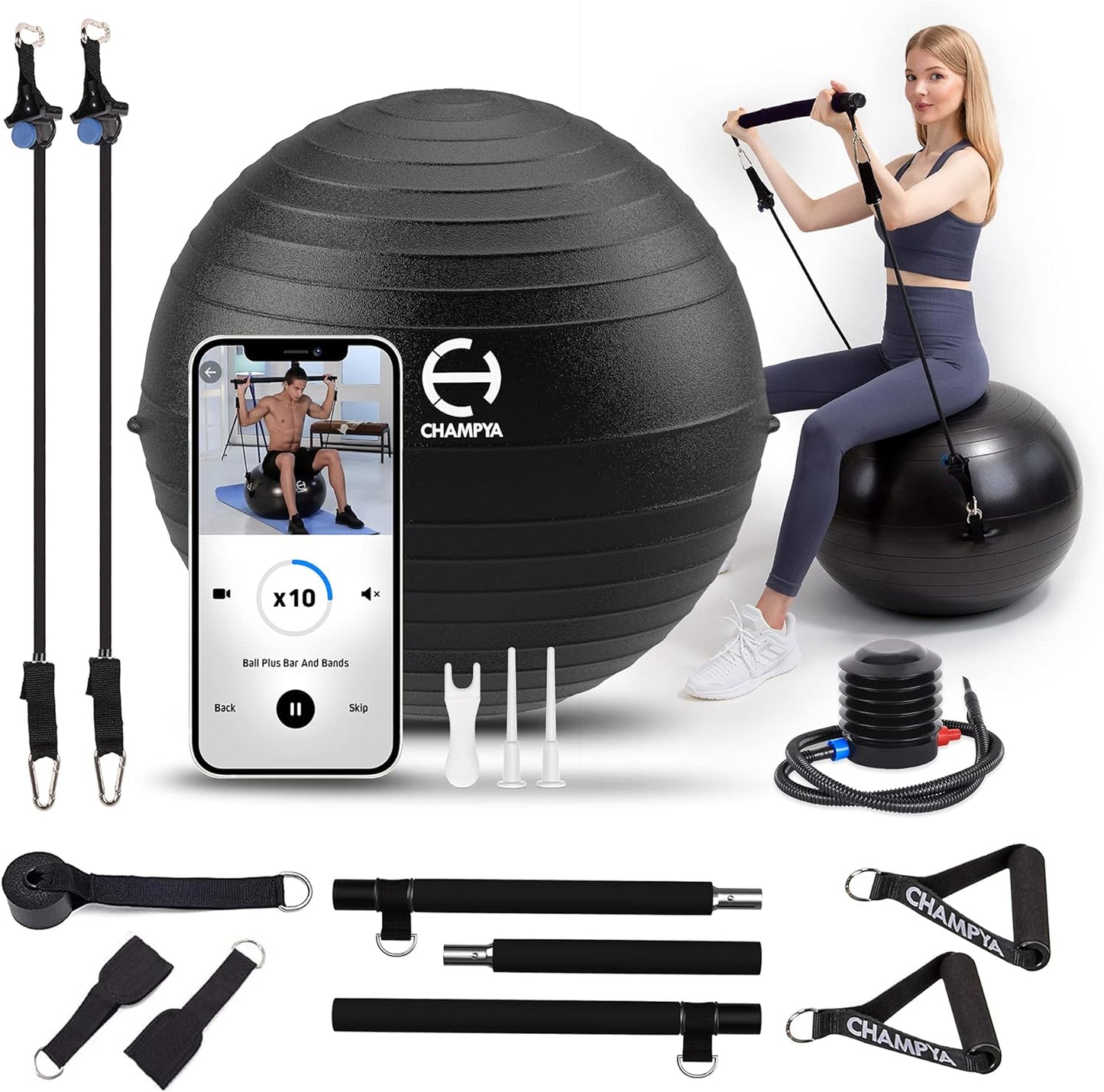 ๐๐๐๐ ๐ฃ๐ฌ๐ ๐๐
๐ฒ๐ฟ๐ฐ๐ถ๐๐ฒ ๐๐ฎ๐น๐น for Working Out 65 Cm - Yoga Ball Chair & Balance Ball for Pregnancy, Birthing Physical Therapy & Chair for Office - Stability Ball & Stainless Steel Pilates Bar for Workout