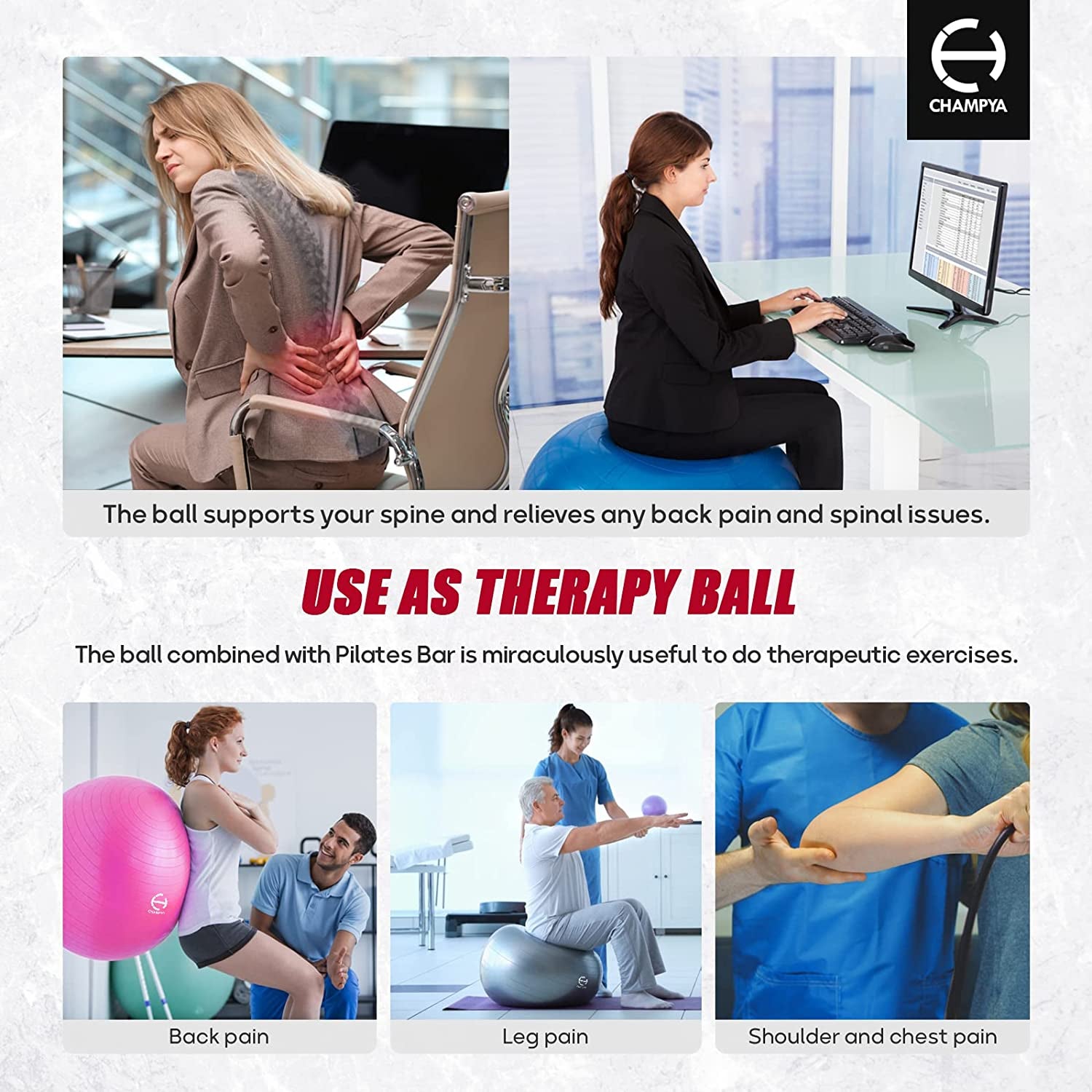 ๐๐๐๐ ๐ฃ๐ฌ๐ ๐๐
๐ฒ๐ฟ๐ฐ๐ถ๐๐ฒ ๐๐ฎ๐น๐น for Working Out 65 Cm - Yoga Ball Chair & Balance Ball for Pregnancy, Birthing Physical Therapy & Chair for Office - Stability Ball & Stainless Steel Pilates Bar for Workout