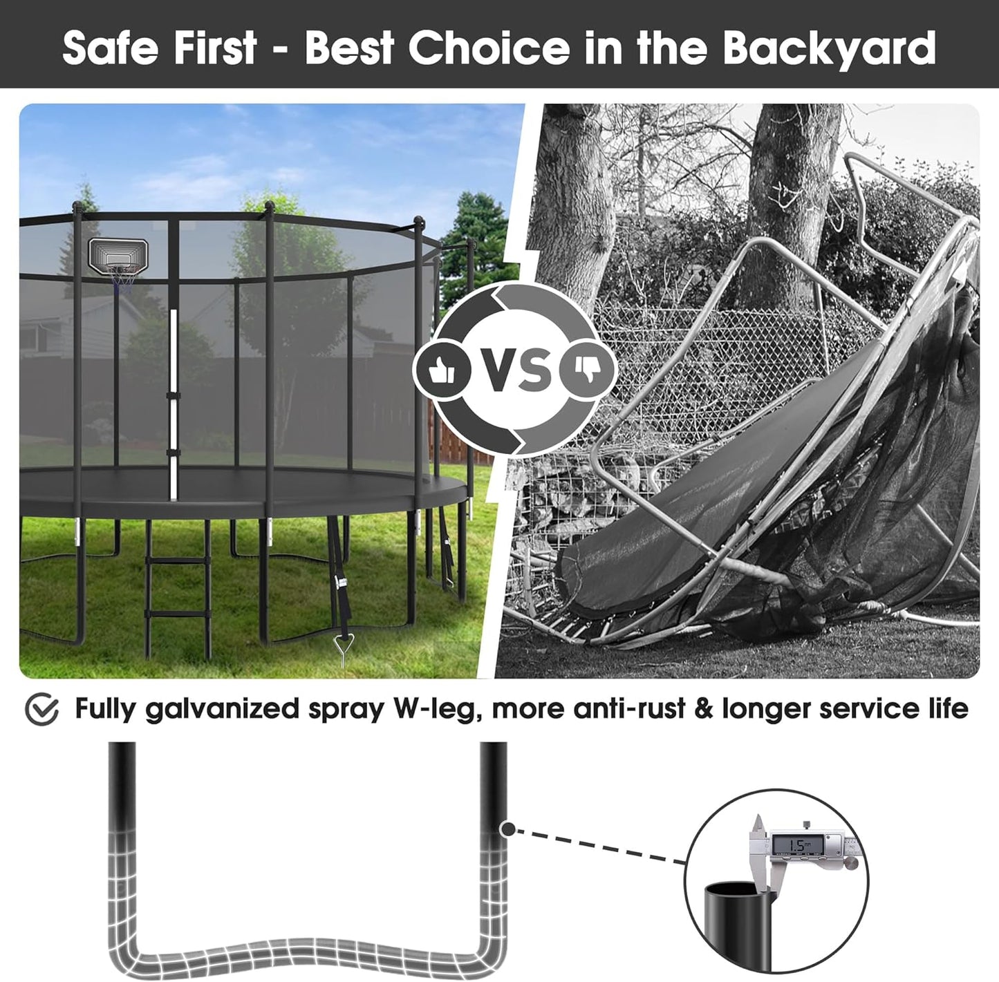 Tranpoline 16FT 15FT 14FT 12FT 10FT 8FT Tranpoline for Kids and Adults 1500LBS Tranpoline with Basketball Hoop, Enclosure Net, Outdoor Recreational Tranpolines with Light, Sprinkler, Socks