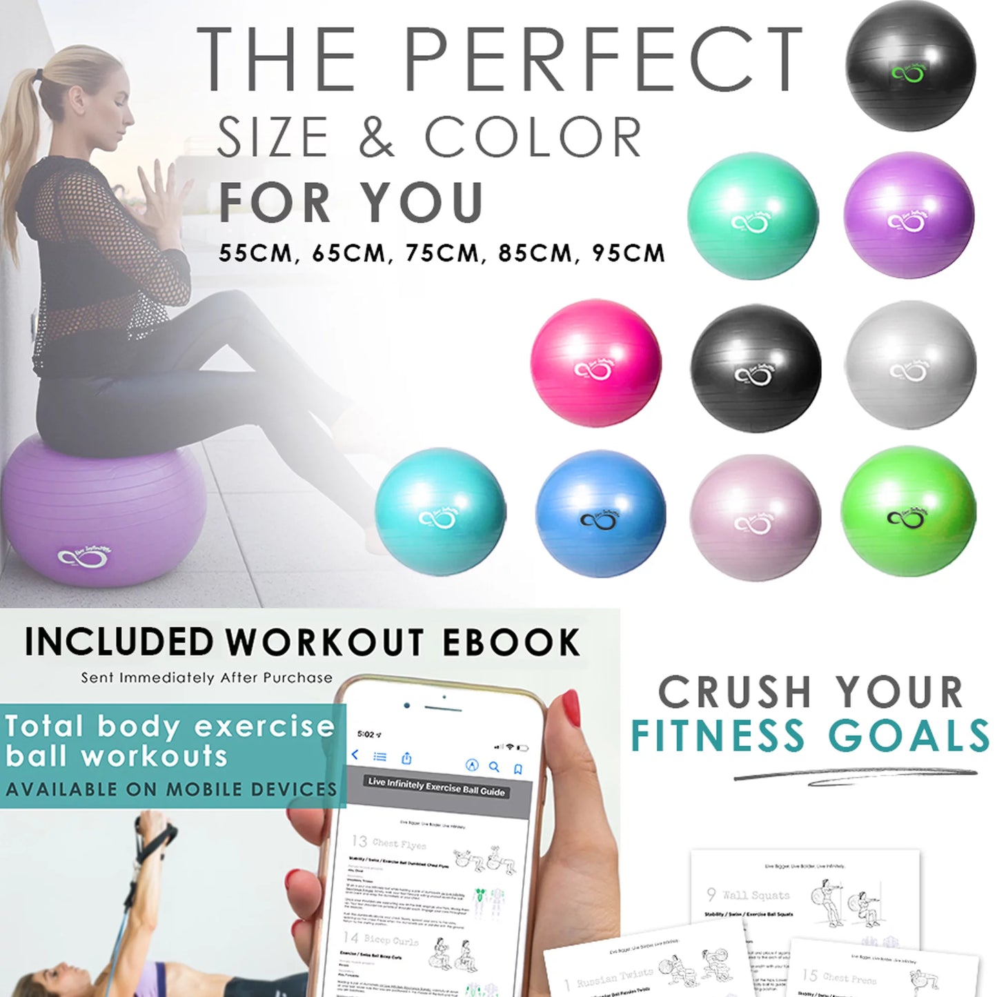 Exercise Ball Extra Thick Workout Pregnancy Ball Chair for Home Workout (Purple, 65Cm)