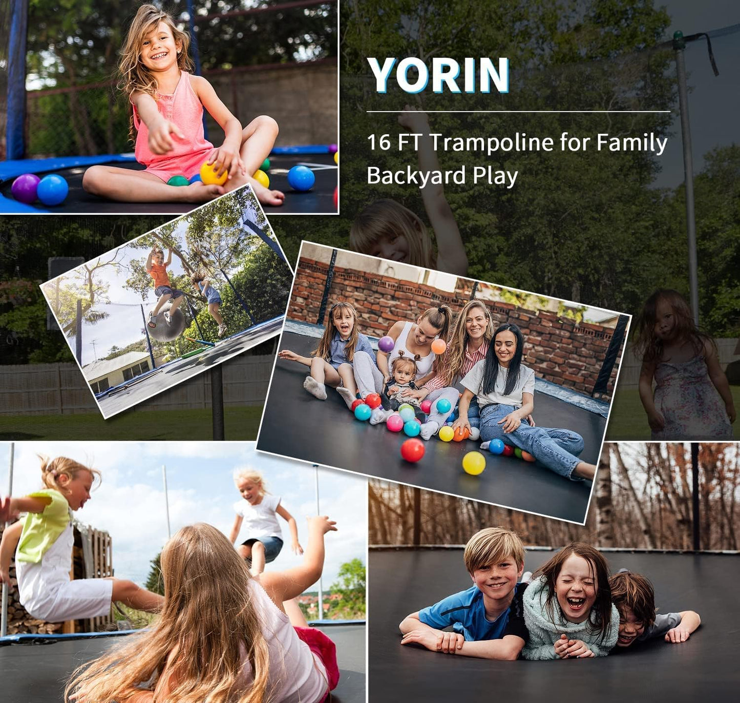 1500LBS 16 FT Tranpoline for Adults Kids, Tranpoline with Lights, Sprinkler, Socks, Enclosure Net, Basketball Hoo, 4 Anchors & Ladder, Heavy-Duty Outdoor Backyard Tranpoline