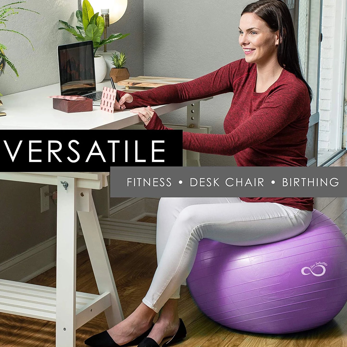 Exercise Ball Extra Thick Workout Pregnancy Ball Chair for Home Workout (Purple, 65Cm)