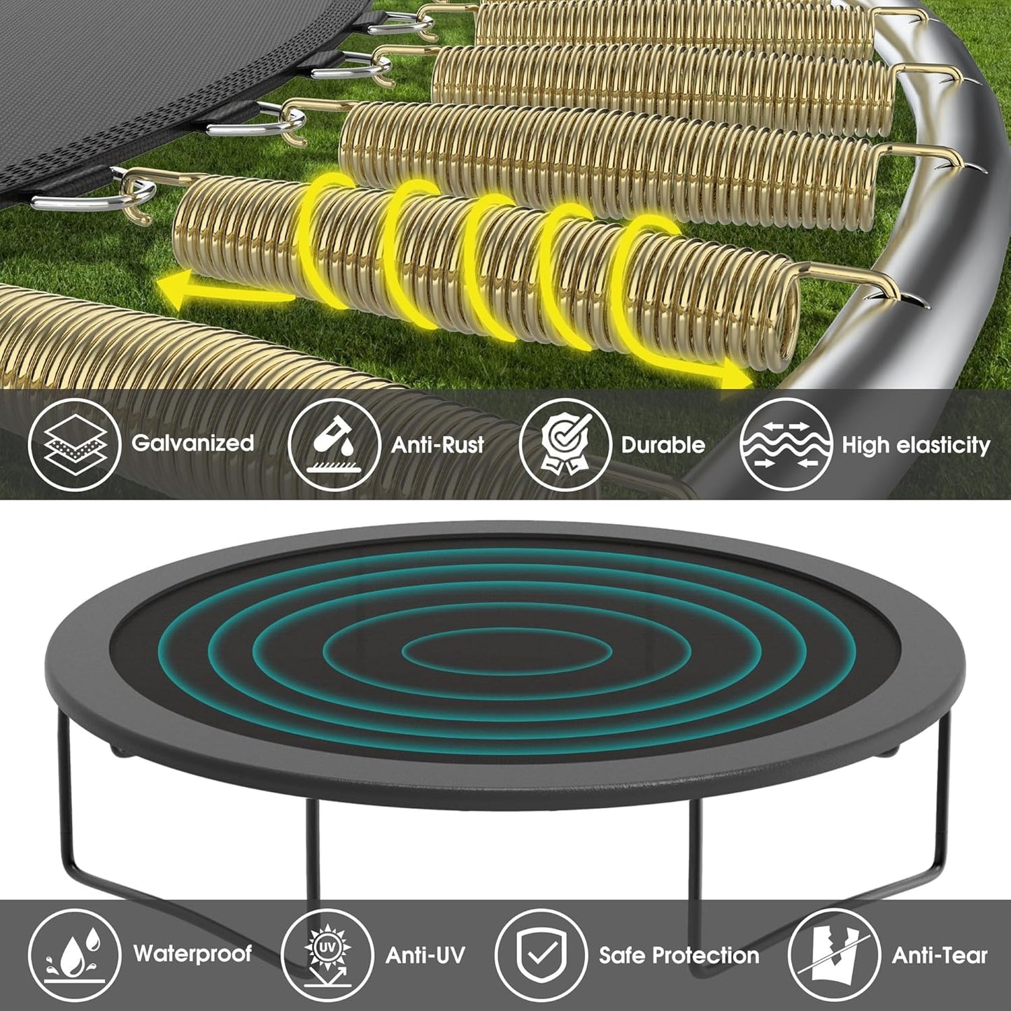 Tranpoline 16FT 15FT 14FT 12FT 10FT 8FT Tranpoline for Kids and Adults 1500LBS Tranpoline with Basketball Hoop, Enclosure Net, Outdoor Recreational Tranpolines with Light, Sprinkler, Socks