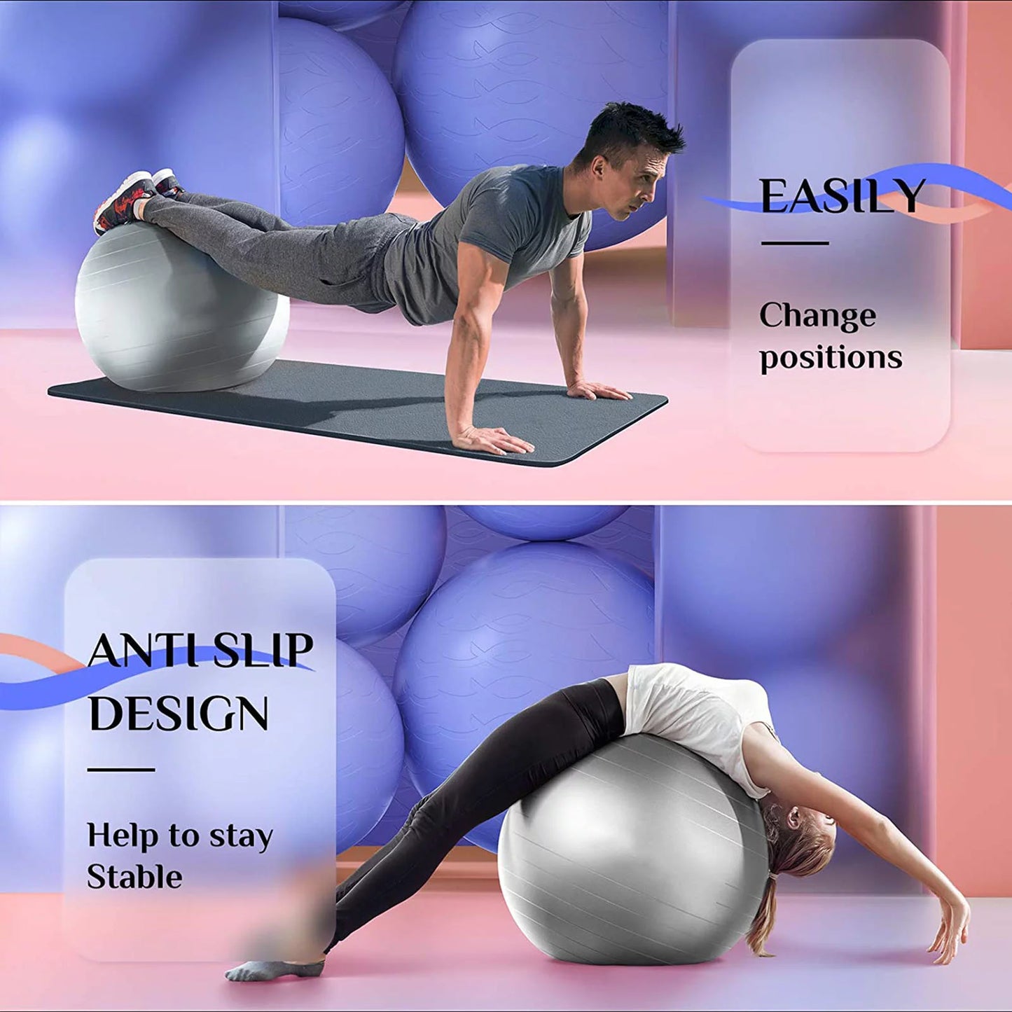 Exercise Ball Extra Thick Yoga Ball Chair, (25.6 In. Silver) Heavy Duty Stability Ball Supports 397 Lbs., Birthing Ball with Quick Pump (Office & Home & Gym)